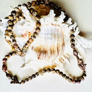 Leopard Skin Jasper Beaded Necklace Carved Stone Triangle Artisan Boho Statement